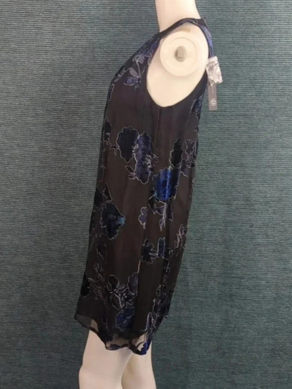 As U Wish Gigi Trapeze Swing Dress, Burned Out Velvet Blue On Black - Picture 6 of 14